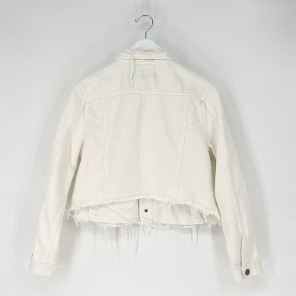 GRLFRND Cara Cropped Denim Jacket Women’s Size Large Vienna Raw Hem Distressed - Picture 6 of 6